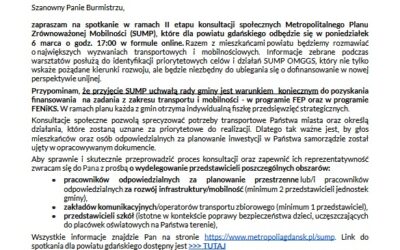 Spotkanie w ramach II etapu konsultacji społecznych Metropolitalnego Planu Zrównoważonej Mobilności